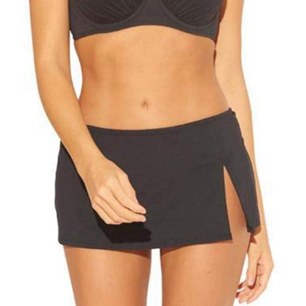 NWT Bleu Rod Beattie Kore Hipster Swim Skirted Bottoms w/ Side Slit In Black